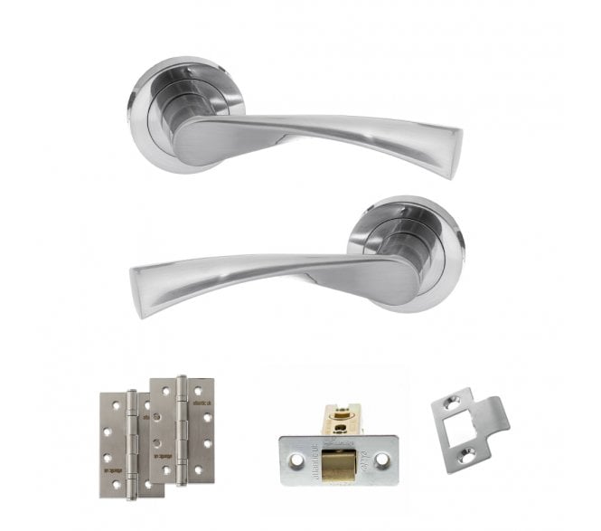 STATUS Colorado Door Handle Latch Pack (4 Slim Knuckle Hinges x2) - Satin Chrome