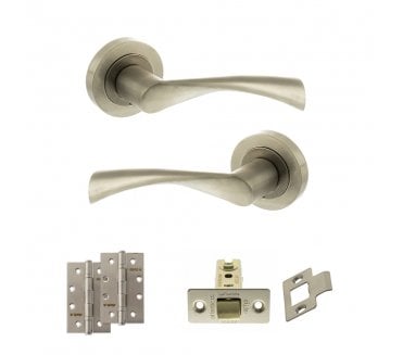 STATUS Colorado Door Handle Latch Pack (4 Slim Knuckle Hinges x2) - Satin Nickel