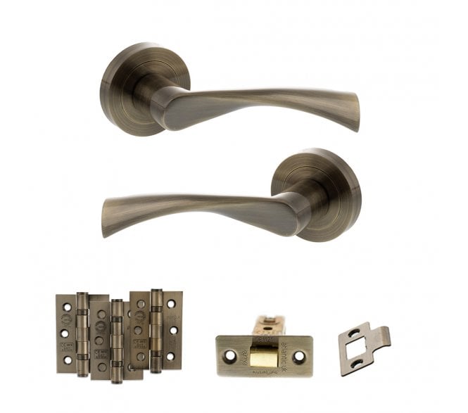 STATUS Colorado Door Handle Latch Pack (3 Ball Bearing Hinges x3) - Antique Brass