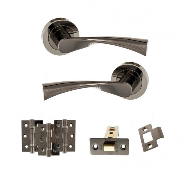 STATUS Colorado Door Handle Latch Pack (3 Ball Bearing Hinges x3) - Black Nickel