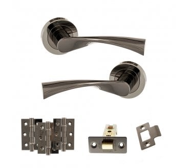 STATUS Colorado Door Handle Latch Pack (3 Ball Bearing Hinges x3) - Black Nickel