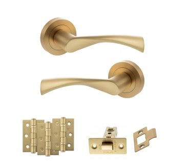 STATUS Colorado Door Handle Latch Pack (3 Ball Bearing Hinges x3) - Satin Brass