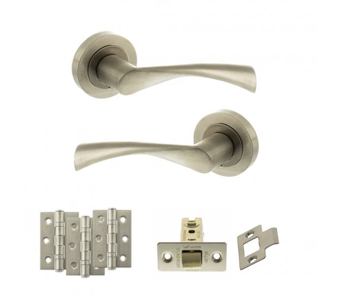 STATUS Colorado Door Handle Latch Pack (3 Ball Bearing Hinges x3) - Satin Nickel