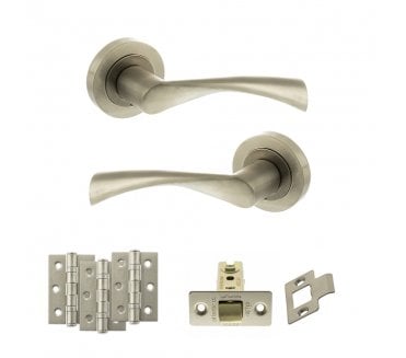 STATUS Colorado Door Handle Latch Pack (3 Ball Bearing Hinges x3) - Satin Nickel