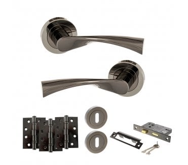 STATUS Colorado Door Handle Lock Pack (4 Fire Rated Hinges x3) - Black Nickel