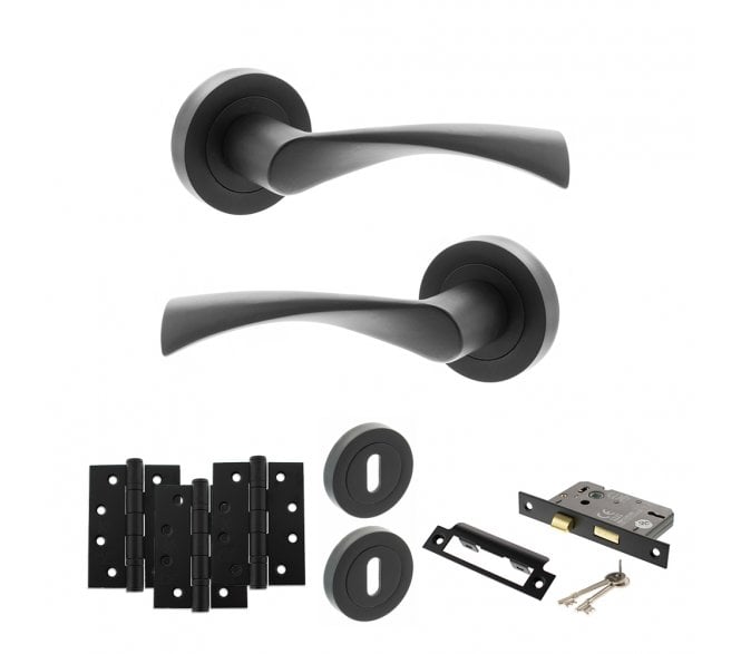 STATUS Colorado Door Handle Lock Pack (4 Fire Rated Hinges x3) - Matt Black