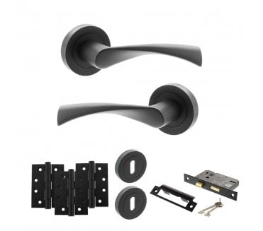 STATUS Colorado Door Handle Lock Pack (4 Fire Rated Hinges x3) - Matt Black