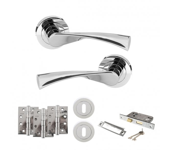 STATUS Colorado Door Handle Lock Pack (4 Fire Rated Hinges x3) - Polished Chrome