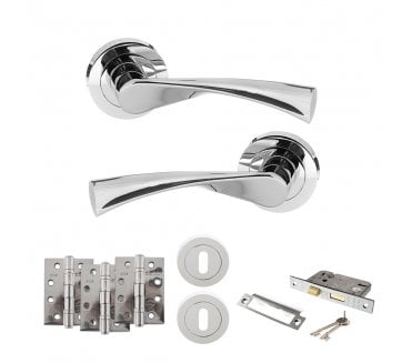 STATUS Colorado Door Handle Lock Pack (4 Fire Rated Hinges x3) - Polished Chrome