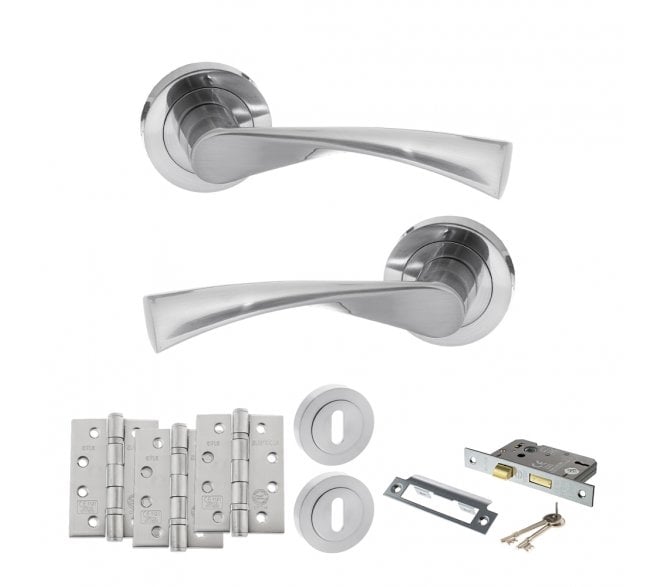 STATUS Colorado Door Handle Lock Pack (4 Fire Rated Hinges x3) - Satin Chrome