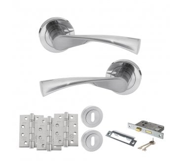 STATUS Colorado Door Handle Lock Pack (4 Fire Rated Hinges x3) - Satin Chrome