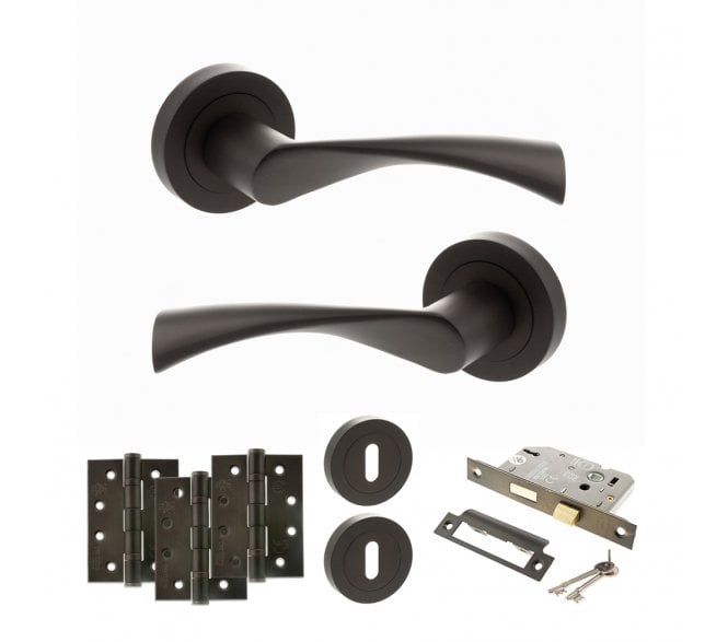 STATUS Colorado Door Handle Lock Pack (4 Fire Rated Hinges x3) - Urban Dark Bronze