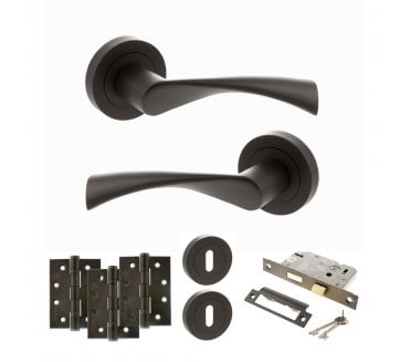 STATUS Colorado Door Handle Lock Pack (4 Fire Rated Hinges x3) - Urban Dark Bronze