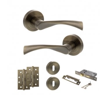 STATUS Colorado Door Handle Lock Pack (4 Slim Knuckle Hinges x2) - Antique Brass