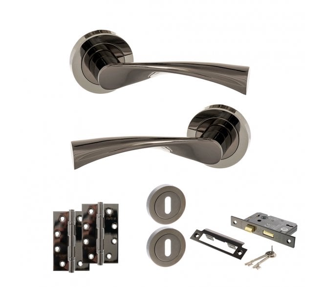 STATUS Colorado Door Handle Lock Pack (4 Slim Knuckle Hinges x2) - Black Nickel