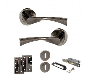 STATUS Colorado Door Handle Lock Pack (4 Slim Knuckle Hinges x2) - Black Nickel