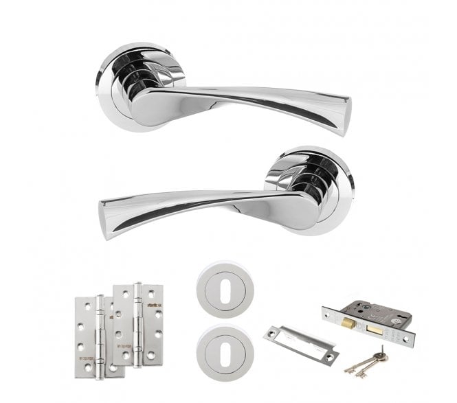 STATUS Colorado Door Handle Lock Pack (4 Slim Knuckle Hinges x2) - Polished Chrome
