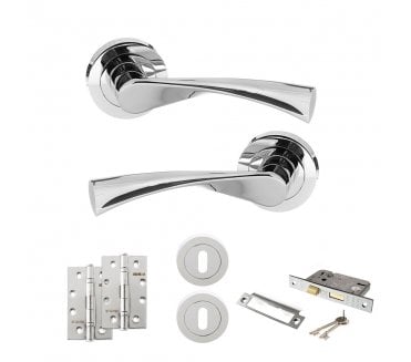 STATUS Colorado Door Handle Lock Pack (4 Slim Knuckle Hinges x2) - Polished Chrome
