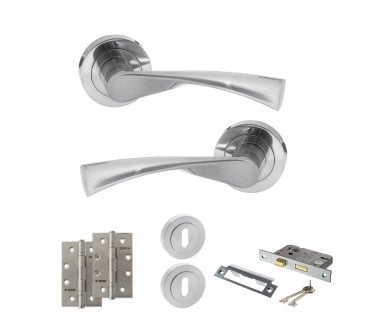 STATUS Colorado Door Handle Lock Pack (4 Slim Knuckle Hinges x2) - Satin Chrome