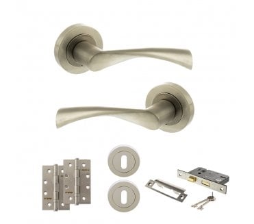STATUS Colorado Door Handle Lock Pack (4 Slim Knuckle Hinges x2) - Satin Nickel