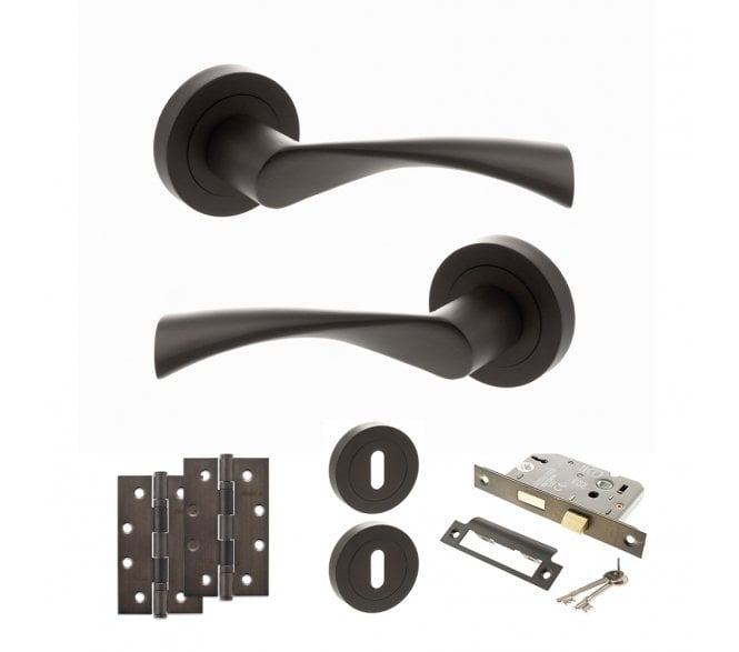 STATUS Colorado Door Handle Lock Pack (4 Slim Knuckle Hinges x2) - Urban Dark Bronze