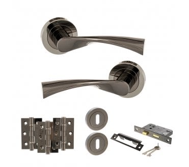 STATUS Colorado Door Handle Lock Pack (3 Ball Bearing Hinges x3) - Black Nickel