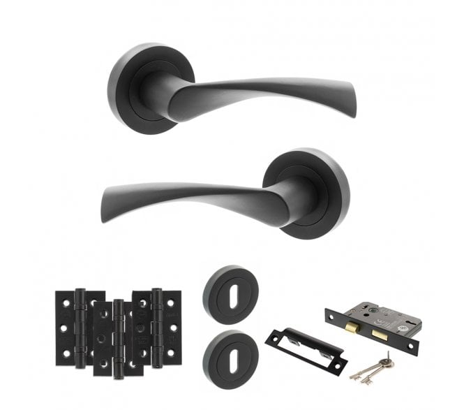 STATUS Colorado Door Handle Lock Pack (3 Ball Bearing Hinges x3) - Matt Black