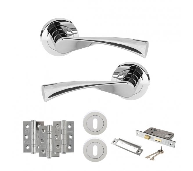 STATUS Colorado Door Handle Lock Pack (3 Ball Bearing Hinges x3) - Polished Chrome