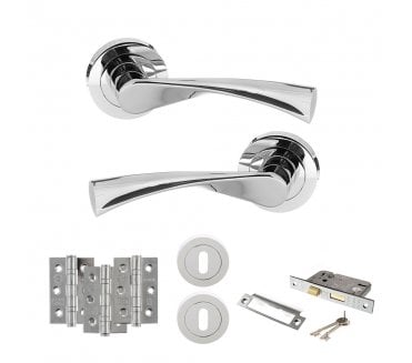 STATUS Colorado Door Handle Lock Pack (3 Ball Bearing Hinges x3) - Polished Chrome