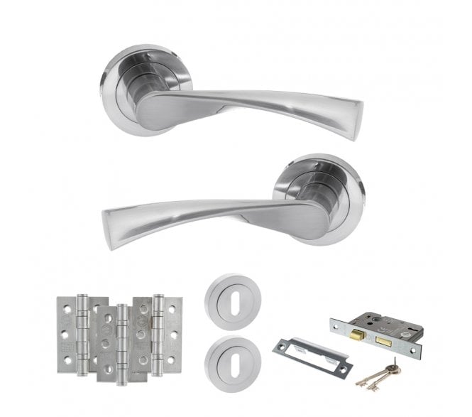 STATUS Colorado Door Handle Lock Pack (3 Ball Bearing Hinges x3) - Satin Chrome