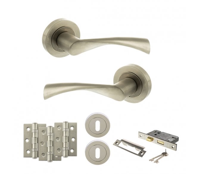 STATUS Colorado Door Handle Lock Pack (3 Ball Bearing Hinges x3) - Satin Nickel