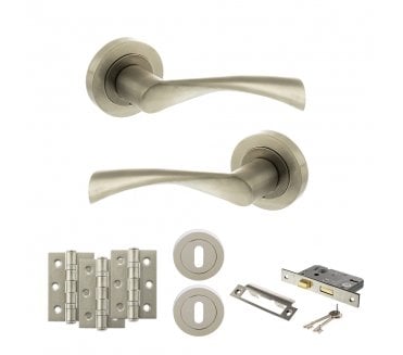 STATUS Colorado Door Handle Lock Pack (3 Ball Bearing Hinges x3) - Satin Nickel