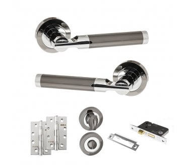 STATUS Dakota Door Handle Bathroom Pack (4 Slim Knuckle Hinges x2) - Black Nickel/Polished Chrome