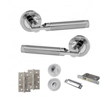 STATUS Dakota Door Handle Bathroom Pack (4 Slim Knuckle Hinges x2) - Satin Chrome/Polished Chrome