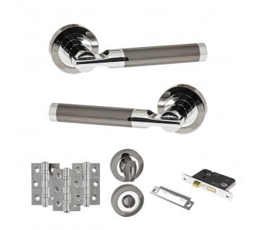STATUS Dakota Door Handle Bathroom Pack (3 Ball Bearing Hinges x3) - Black Nickel/Polished Chrome
