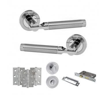 STATUS Dakota Door Handle Bathroom Pack (3 Ball Bearing Hinges x3) - Satin Chrome/Polished Chrome