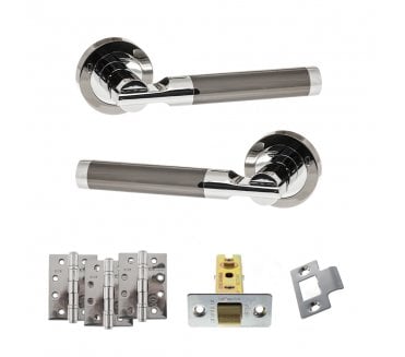 STATUS Dakota Door Handle Latch Pack (4 Fire Rated Hinges x3) - Black Nickel/Polished Chrome