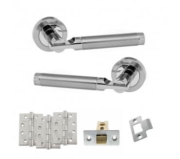 STATUS Dakota Door Handle Latch Pack (4 Fire Rated Hinges x3) - Satin Chrome/Polished Chrome