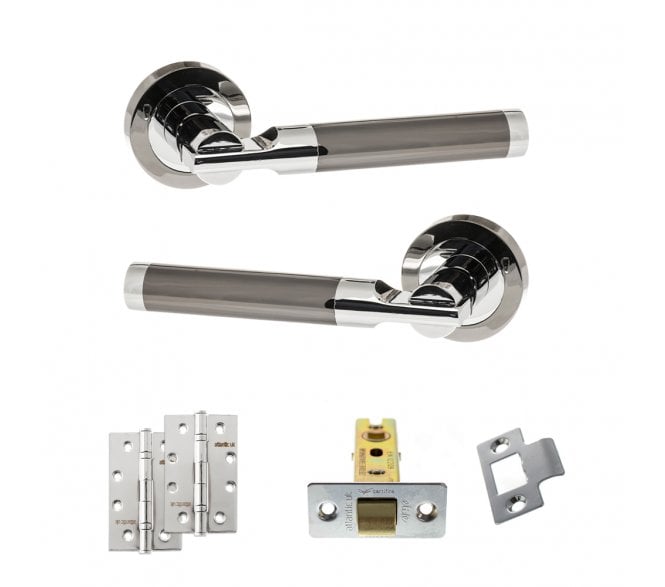 STATUS Dakota Door Handle Latch Pack (4 Slim Knuckle Hinges x2) - Black Nickel/Polished Chrome