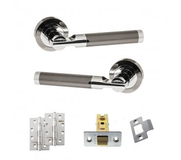 STATUS Dakota Door Handle Latch Pack (4 Slim Knuckle Hinges x2) - Black Nickel/Polished Chrome
