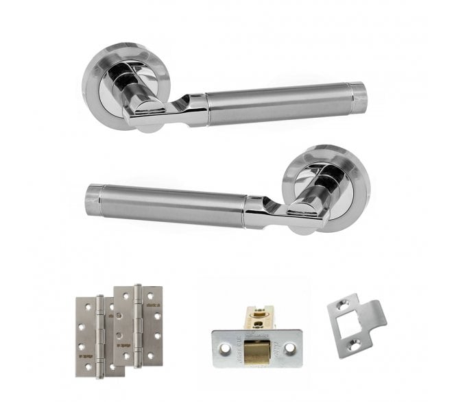 STATUS Dakota Door Handle Latch Pack (4 Slim Knuckle Hinges x2) - Satin Chrome/Polished Chrome
