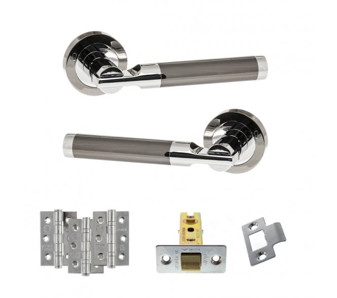 STATUS Dakota Door Handle Latch Pack (3 Ball Bearing Hinges x3) - Black Nickel/Polished Chrome
