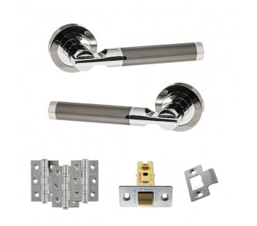 STATUS Dakota Door Handle Latch Pack (3 Ball Bearing Hinges x3) - Black Nickel/Polished Chrome
