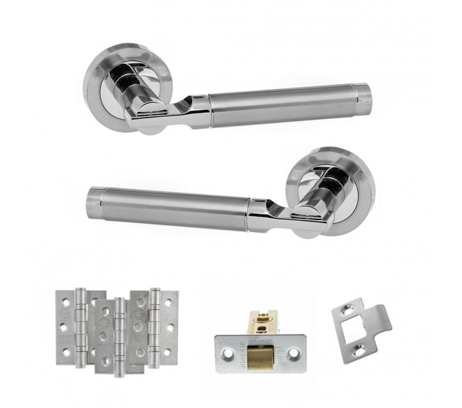 STATUS Dakota Door Handle Latch Pack (3 Ball Bearing Hinges x3) - Satin Chrome/Polished Chrome