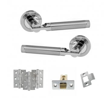 STATUS Dakota Door Handle Latch Pack (3 Ball Bearing Hinges x3) - Satin Chrome/Polished Chrome