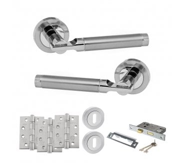 STATUS Dakota Door Handle Lock Pack (4 Fire Rated Hinges x3) - Satin Chrome/Polished Chrome
