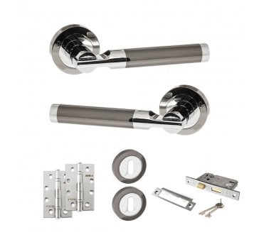 STATUS Dakota Door Handle Lock Pack (4 Slim Knuckle Hinges x2) - Black Nickel/Polished Chrome