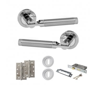 STATUS Dakota Door Handle Lock Pack (4 Slim Knuckle Hinges x2) - Satin Chrome/Polished Chrome