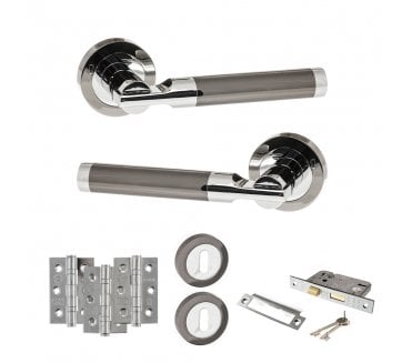 STATUS Dakota Door Handle Lock Pack (3 Ball Bearing Hinges x3) - Black Nickel/Polished Chrome