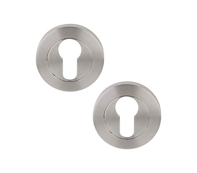 STATUS Euro Profile Escutcheons on Round Rose - Satin Chrome (Pair)